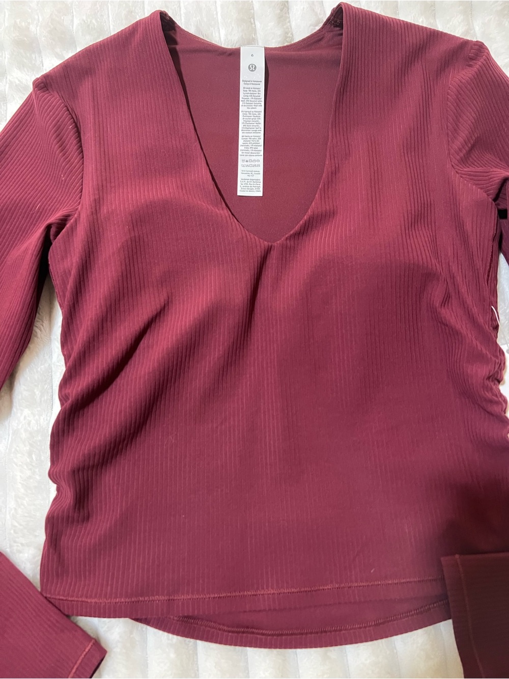 Lululemon All It Takes V-Neck Long Sleeve Ribbed Nulu Top Size 6 Burgundy NWT - Picture 3 of 6